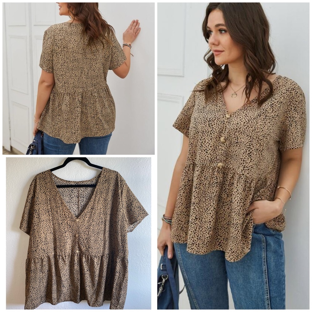 3/$20! LUNE Plus Allover Print Tunic Blouse